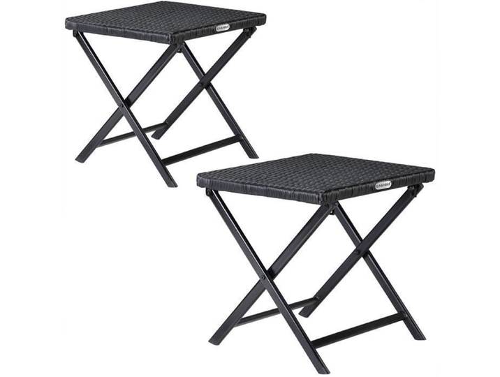 Tabourets pliants en polyrotin noir - CASARIA - Fonction 3en1 : tabouret table pliante & repose-pieds
