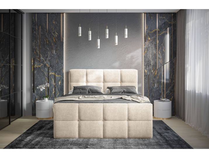 Lit Robanna 160 x 200cm Microfibre Valeria Beige/Beige Forme libre