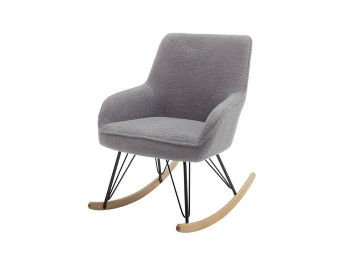 Fauteuil rocking chair bouclette gris avec pieds en hêtre - FA16024 - Gris - Terre de Nuit