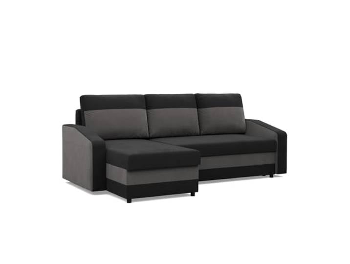 Mebligo - Ecksofa mit Schlaffunktion, Universelle Seite, Schwarz + Weiß (Mikro 15 + Mikro 27)