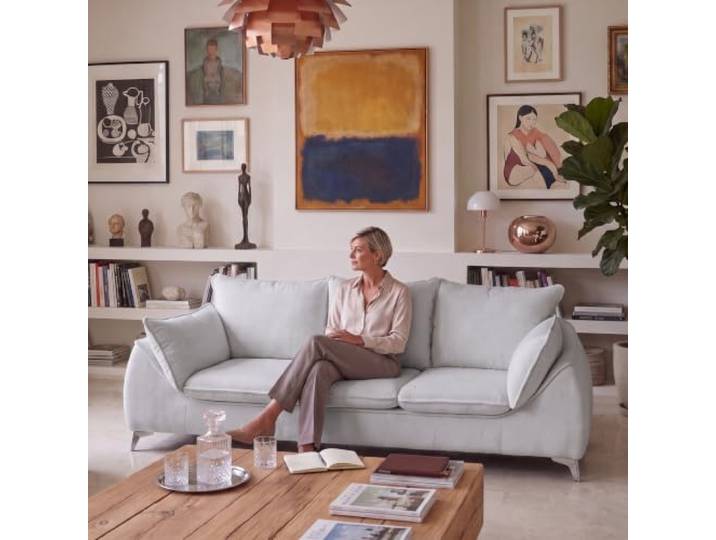 Muffo 3-Sitzer Sofa Melani mit Kissen Hellgrau freistehendes Sofa, 3-Sitzer, Wohnzimmer, Polstersofa, Metallfüße