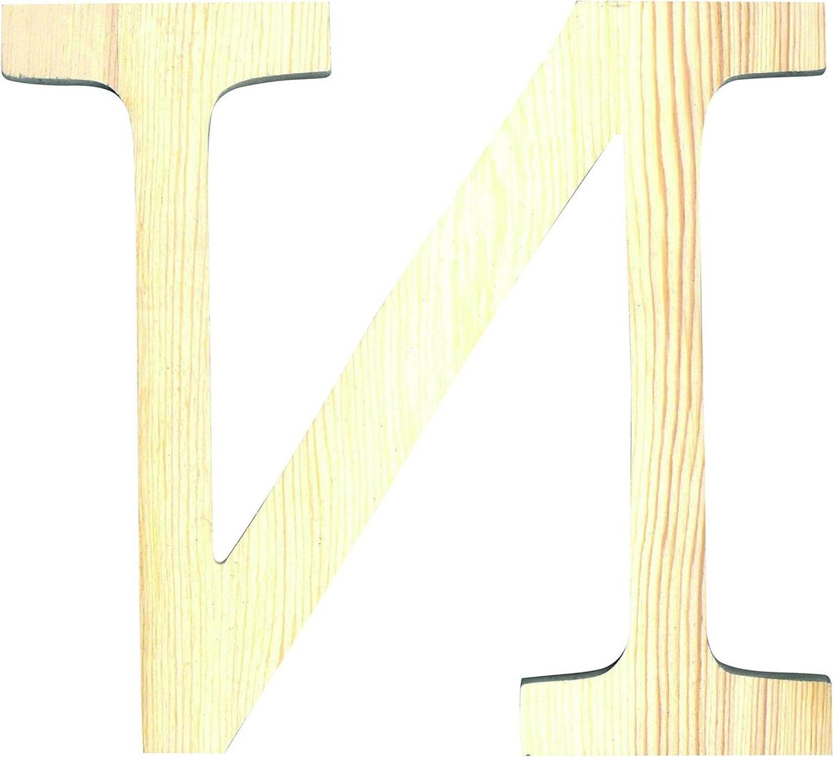 Houten Letter N Decoratie - Natuurlijk Hout - Beige - Hoogte: 19 cm