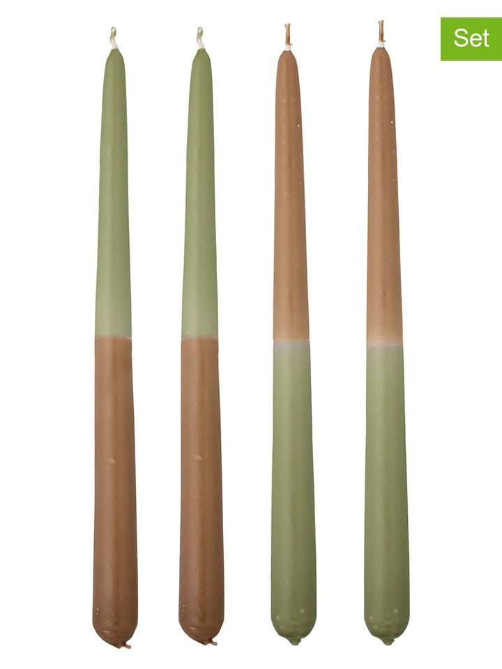 Bloomingville 4er-Set: Stabkerzen ''Burma'' in Grün/ Hellbraun - 4x 75 g - onesize