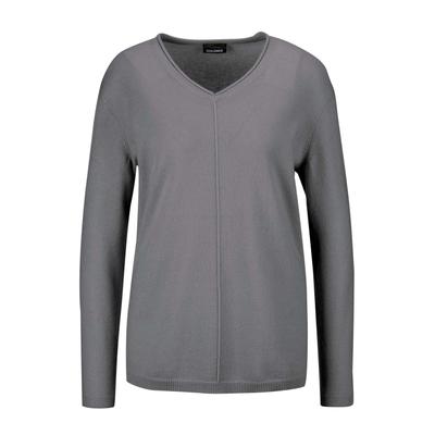 Strickpullover GOLDNER "Basicpullover mit V-Ausschnitt", Damen, Gr. 52, grau, Obermaterial: 100% Kaschmir WS., V-Ausschnitt, weit Rippe, Pullover Strickpullover, Aufwendig in Form gestrickt