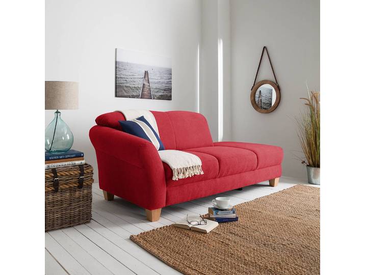 Recamiere Webstoff Rot/Rot Webstoff 194 x 84 x 91cm Armlehne davorstehend links Natur