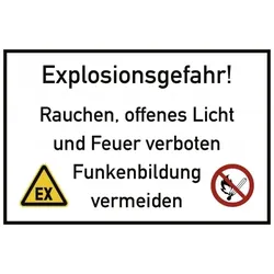 Explosionsgefahr! Rauchen, offenes Licht und Feuer ..., Folie, 300x200 mm