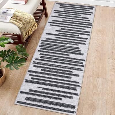 Garvee Modern Horizontal Stripe Washable Area Rug