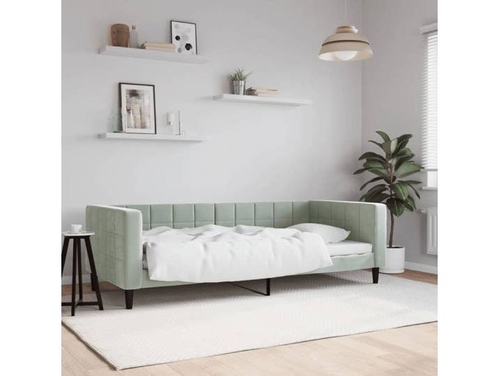 BONNIE®Lit en velours Lit simple:90x190 cm Lit de repos sans matelas gris clair velours neuf61198
