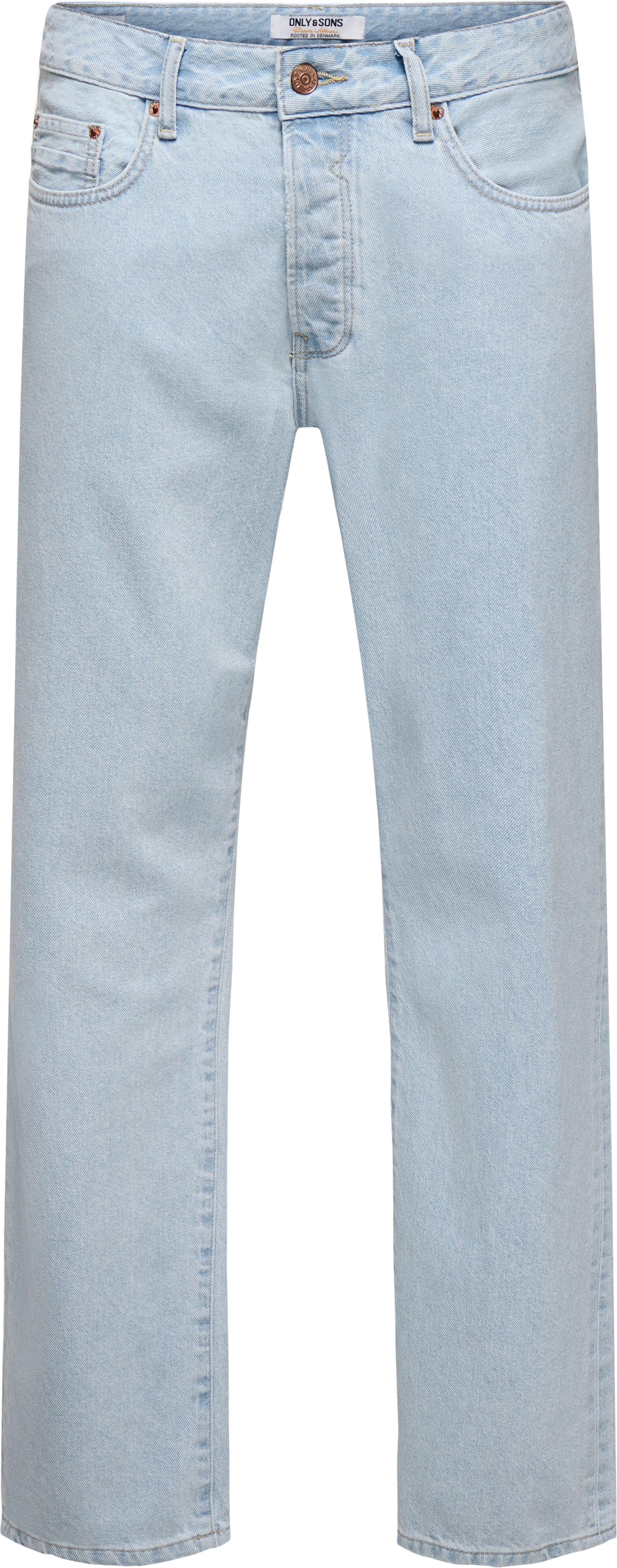 Regular-fit-Jeans ONLY & SONS "ONSEDGE STRAIGHT JAX BOX TAI DNM NOOS", Herren, Gr. 32, Länge 32, blau (light blau bleached denim), Denim/Jeans, Obermaterial: 100% Baumwolle, unifarben, regular fit knöchellang, Jeans Regular-fit-Jeans light blau bleached d