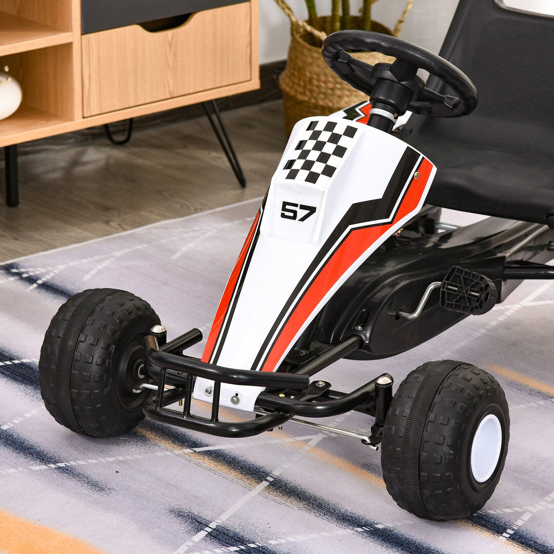 Isabelle & Max HOMCOM Child's Racing-Style Pedal Go Kart w/ Brake Gears Steering Wheel Seat White 1