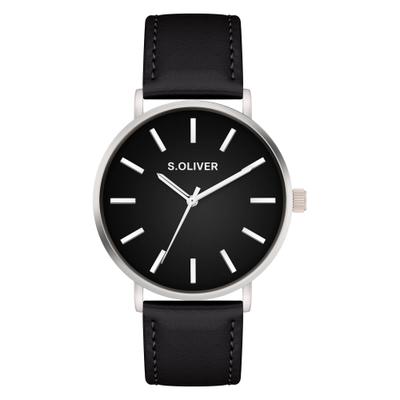 Quarzuhr S.OLIVER "Basic Leather", schwarz (schwarz, schwarz), Armbanduhren, Herren, silberfarben, Quarzuhr, Armbanduhr, Herrenuhr, analog