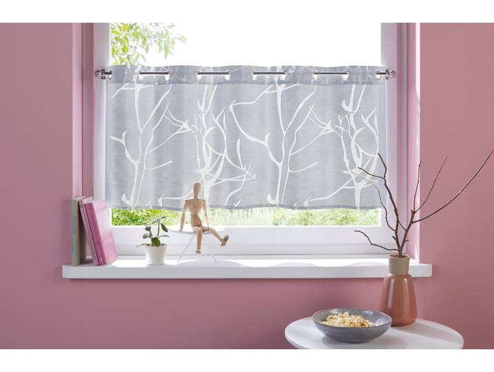 Scheibengardine OTTO HOME Anna, 1 Stück, halbtransparent, Ösen, Äste-Motiv Gr. 4, weiß, B:120cm H:45cm, Ausbrenner, Polyester, Gardinen, Scheibengardine, Viskose & Polyester, Äste-Motiv