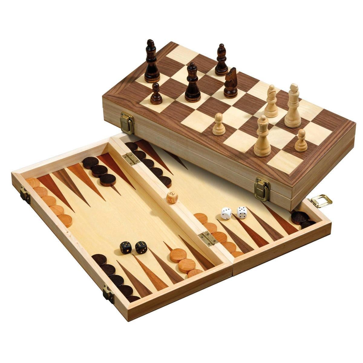 Philos 3-in-1 houten schaak-, backgammon- en damspel set
