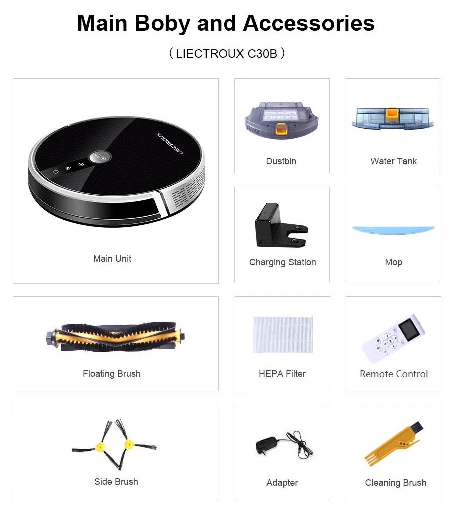 Saugroboter - Modell C30B mit Wischfunktion - 6000Pa Saugkraft - 2D Karten-Navigation mit Speicher - WLAN App & Sprachsteuerung - 600 ml Staubbehälter - 350 ml Wassertank - Schwarz