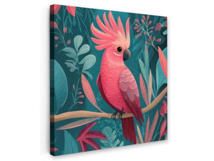 LEINWANDBILD Kakadu - Tropische Blätter - Zweig Wandbild Wohnzimmer 50x50 cm