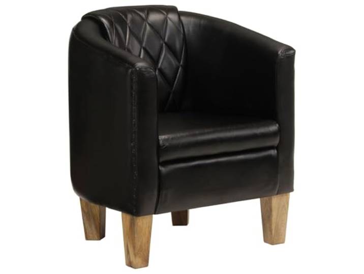 YUTAASU Genuine Leather Club Chair Black Solid Mango Wood Frame, Thick Padded Seat, 110 kg Capacity, Easy Clean