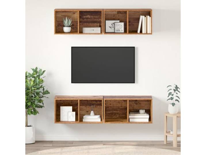 HEFZGDB Wand TV Schrank 4 Stück Altholz 37 x 37 x 72 cm Holzwerkstoff Modularer Würfelregal Stauraumlösung Platzsparend Wandmontage