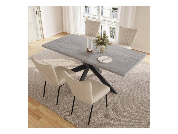 LuxusKollektion Esstisch Essgruppe 4-6 Personen ausziehbar grauer MDF Tisch (1-St)