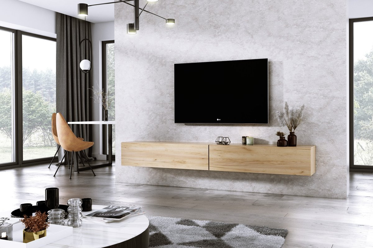 Meubel Square Diamond Hangend TV-meubel - Eiken - Breedte: 240 cm