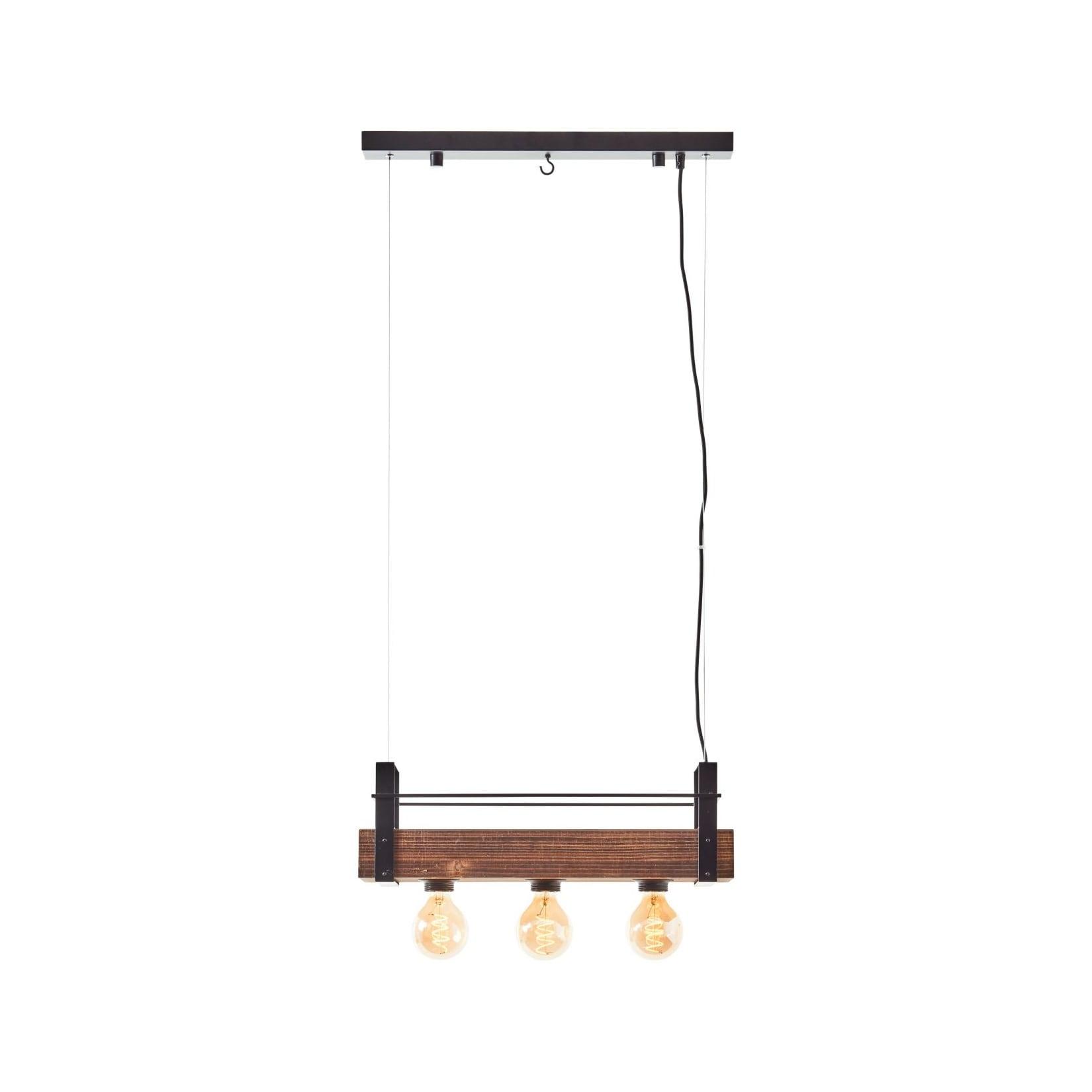 BRILLIANT Lampe, Bankwood Pendelleuchte 3flg schwarz stahl/holz, 3x A60, E27, 28W, Holz aus nachhaltiger Waldwirtschaft (FSC)