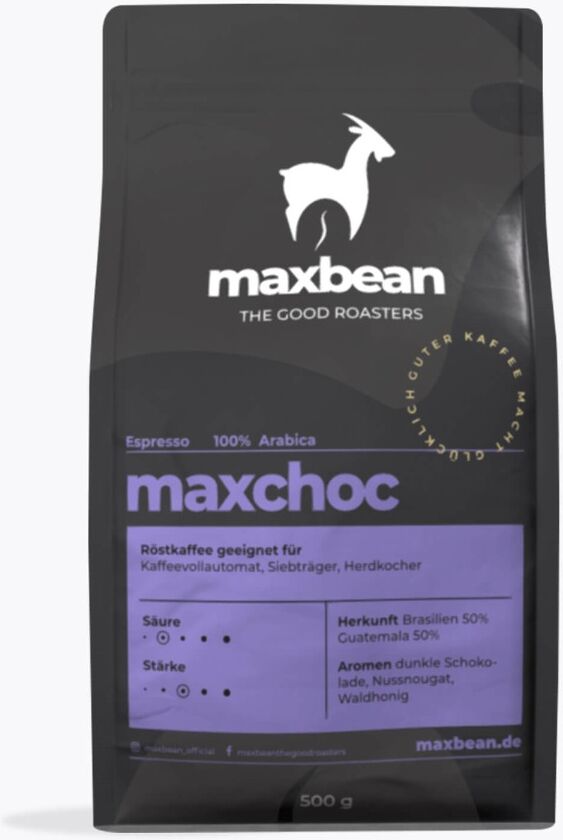 maxbean maxchoc Espresso 250 g   Ganze Bohne   Brazilië, Guatemala   Arabica Spezialitätenkaffee mit Noten von Zartbitterschokolade & Nussnougat