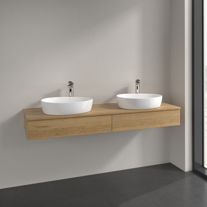 Villeroy und Boch Antao Waschtisch-Unterschrank L17051HN 160x19x50cm, Hahnlochbohrung, Waschbeckenplattenfarbe honey oak, honey oak, Mit Beleuchtung