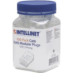 Intellinet Kabel Intellilnet 100er-Pack Cat6 RJ45-Modularstecker UTP 2-Punkt-Aderkontaktierung für Litzendraht 100 Stecker pro Beche 502344 Crimpkontakt