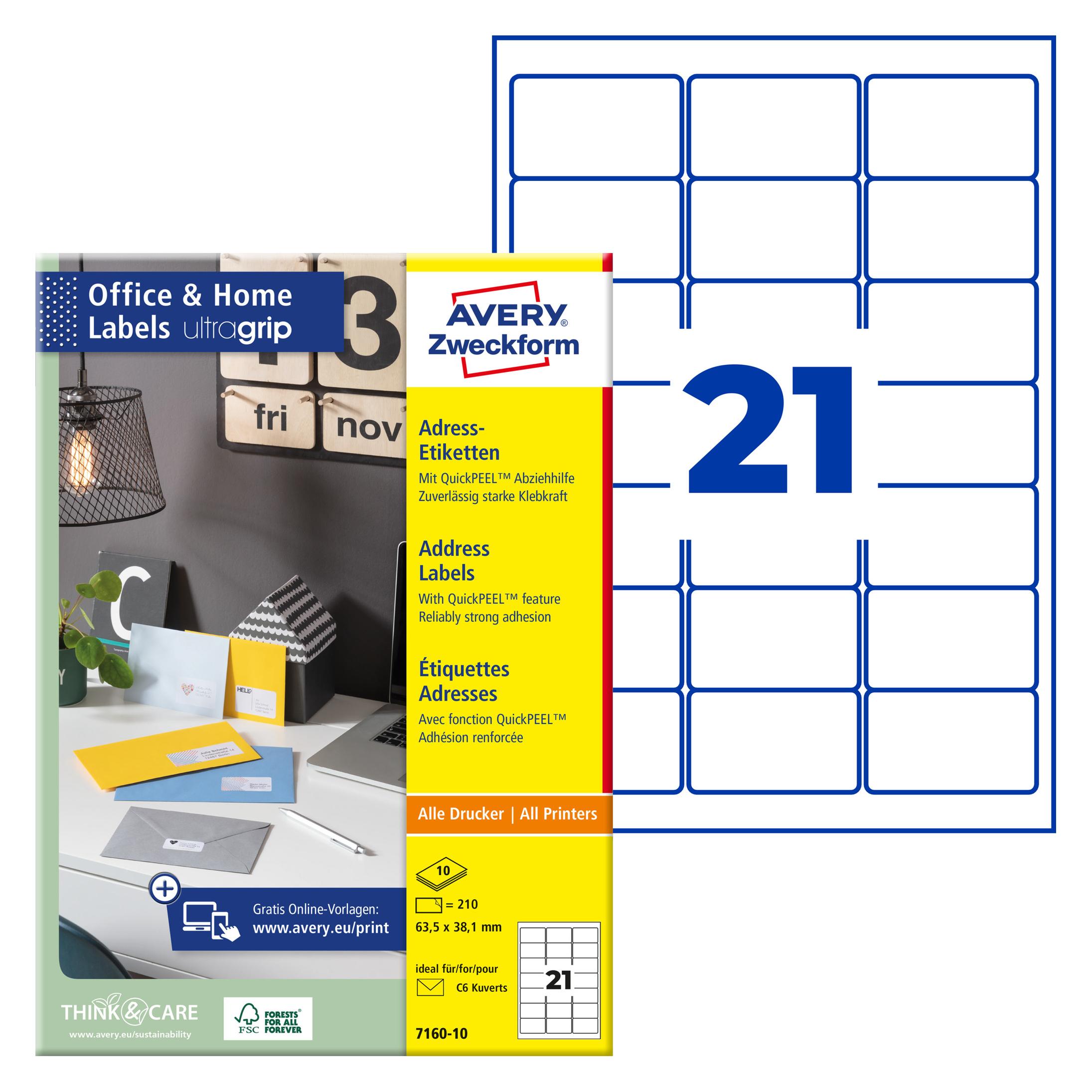 Avery Hinweis-Etiketten Set Ø 63.5 x 38.1 mm, 10 Blatt (7160-10)