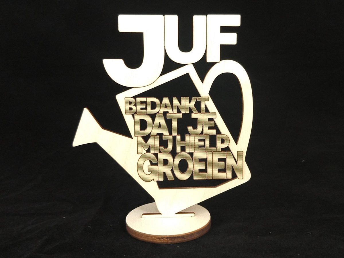 Tekstbordje op voetje - Juf bedankt dat je mij hielp groeien!
