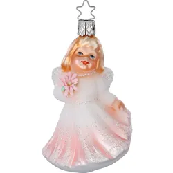 INGE-Glas Manufaktur Christbaumschmuck Engelsmädchen 10cm - Glas Figur Mundgeblasen & Handbemalt Weihnachtsbaum Anhänger Weihnachten Christbaumanhänger Engel Weiß Rosa