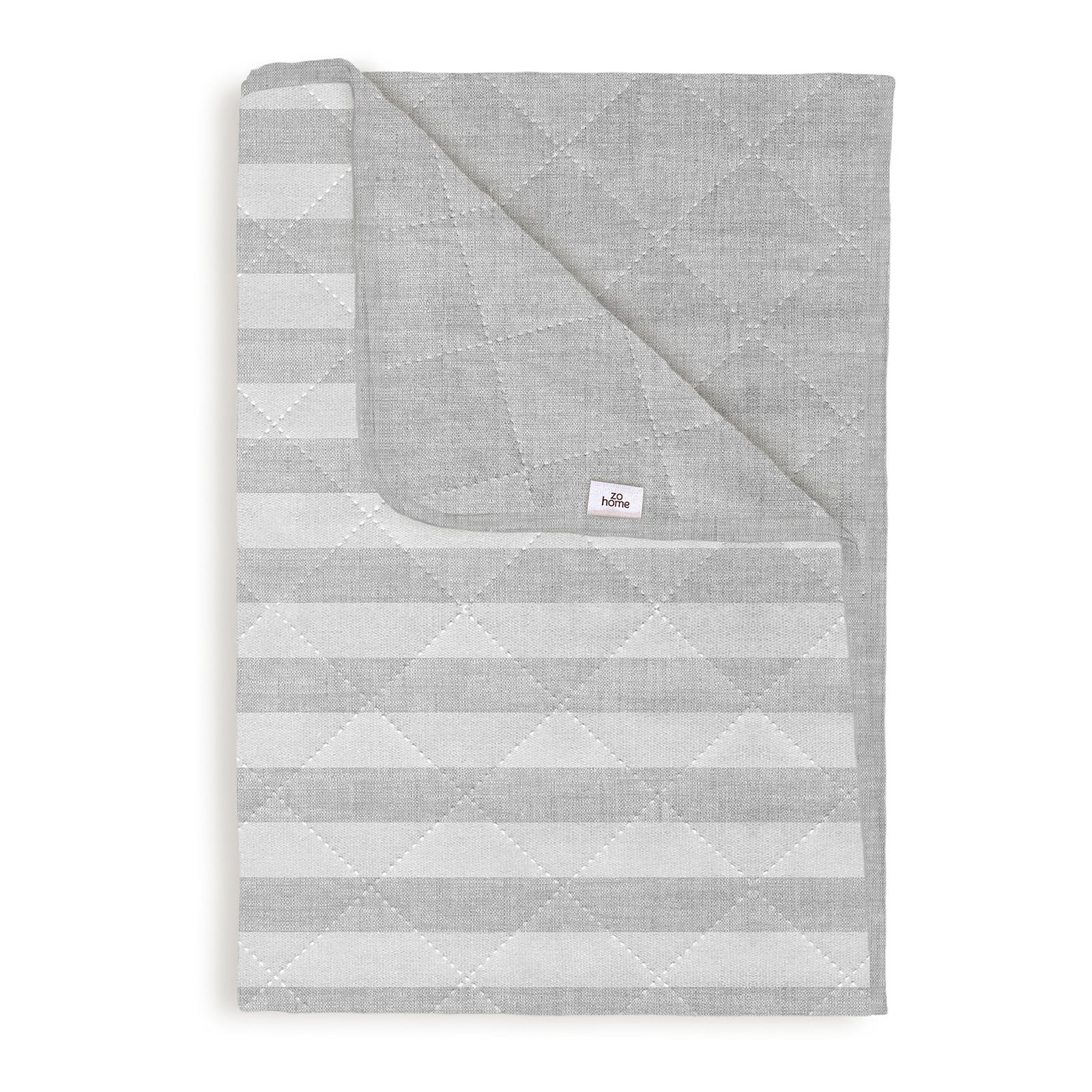 home24 Bedsprei Banda di Lino Grijs/Platinagrijs Gestreept Polyester 270 x 260 cm