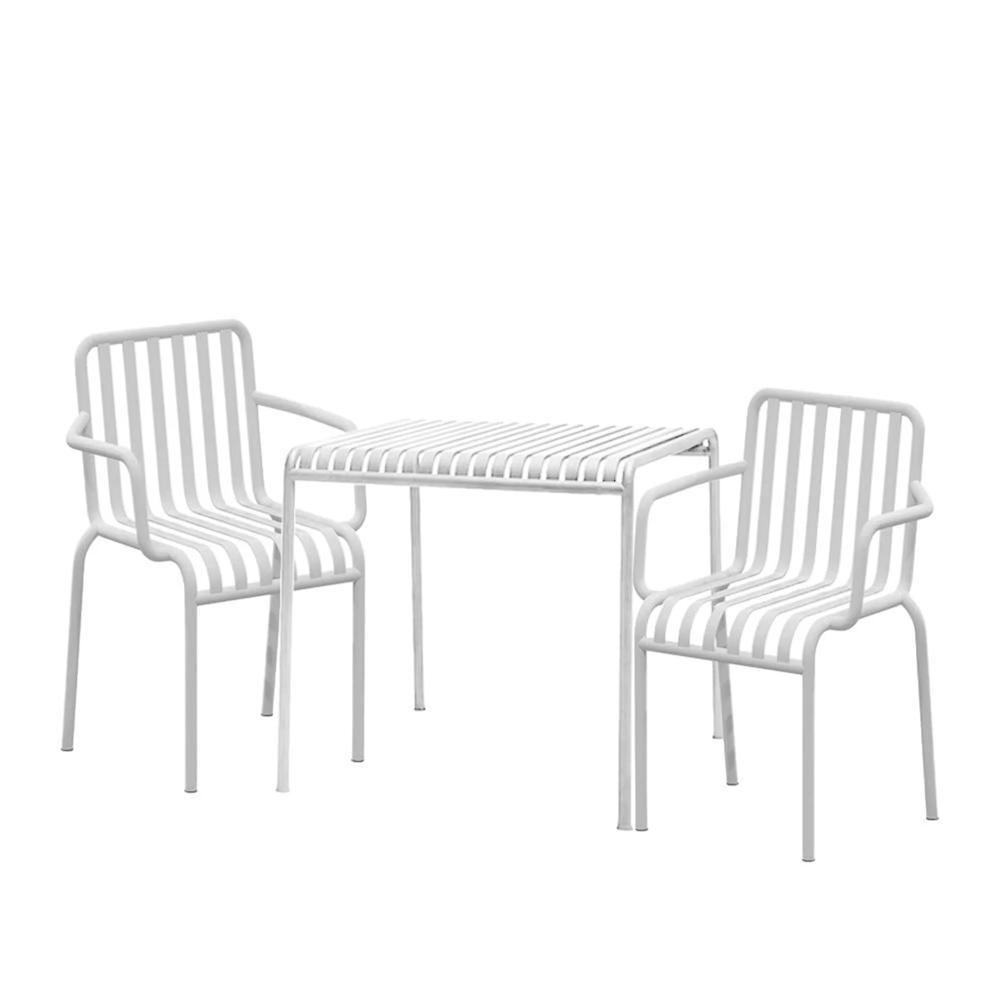 Gartenmöbel Set aus Eisen - 3er-Set (1 Tisch + 2 Stühle) - Balkon Terrasse Outdoor Bistro Sitzgruppe - Balkonmöbel Wetterfest - Weiß 70cm[BFZ6588]