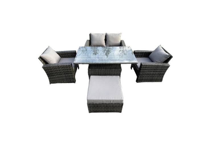 Fimous Gartensofa mit hoher Rückenlehne Polyrattan Dunkelgrau Gemischt, Metall, rechteckig, Gartenmöbel, Gartengarnituren, Gartenmöbel-Sets