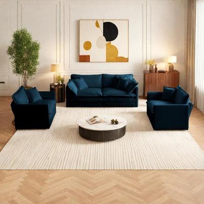 ZWYO HOSIMU 4-Seat Chenille Sofa Set with 2 Arm Chairs + 2-Seater Sofa and Pillows