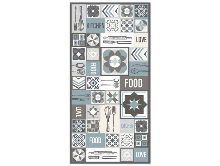 Tapis vinyle cuisine collage carrelage bleu 120x170cm
