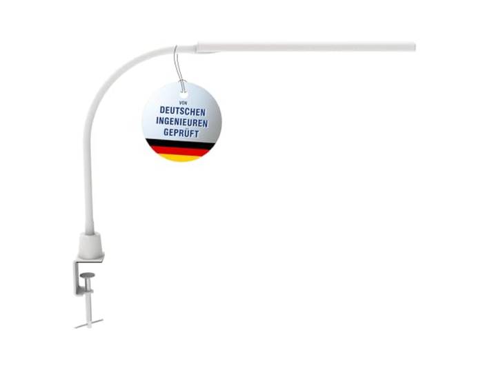 MAUL LED Schreibtischlampe MAULpirro weiß dimmbar mit Tischklemme sicherer Halt an der Kante, 4 Helligkeitsstufen per Touch, flexibel ausrichtbar, warmweißes Licht, Lichtquelle austauschbar