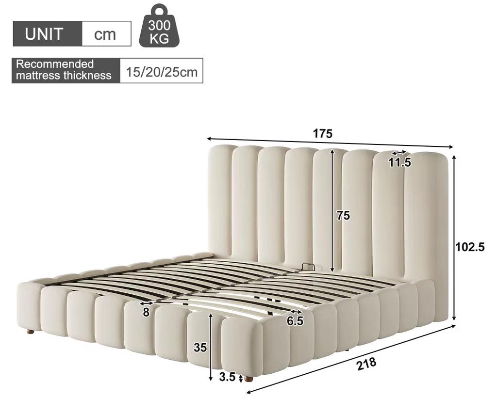 Stauraumbett - Doppelbett 160 x 200 cm - Samtbezug - Hydraulischer Hebemechanismus - Großer Bettkasten - Gepolstertes Kopfteil - Stabiler Lattenrost