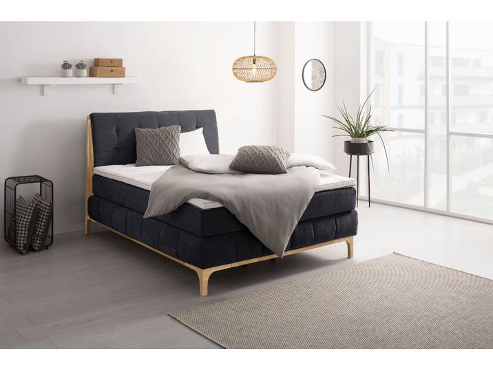 Boxspringbett GOODPRODUCT Jelle , schwarz, B:161cm L:216cm, Komplettbetten, Boxspringbett, zertifizierte, recycelte Bezugsstoffe, verschiedene Ausführungen