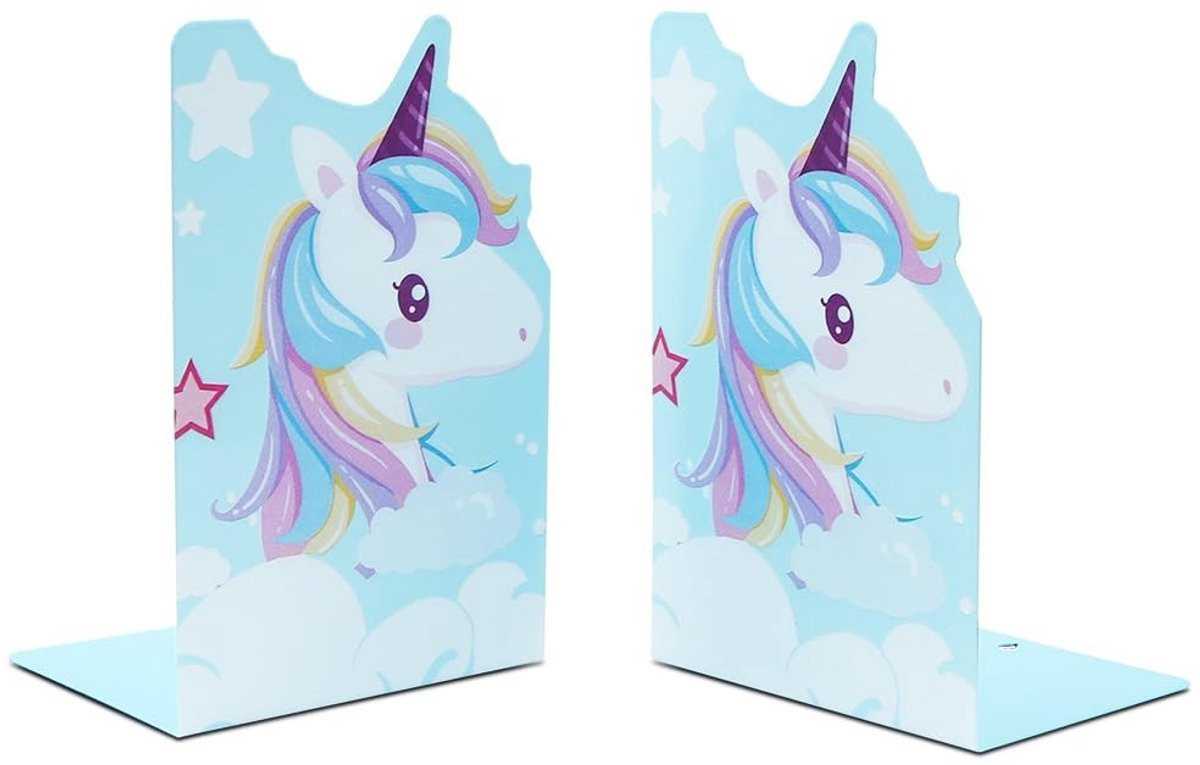Dailygoods Eenhoorn Boekensteunen - Blauw - 2 Stuks