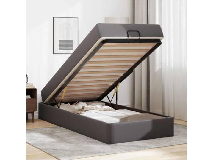 KTHLBRH Graues Bett mit Matratze 2 Stück PVC Fester Lattenrost, hochdichter Schaumstoff, zur Aufbewahrung unter dem Bett, mattes Finish