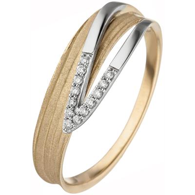Fingerring JOBO Gr. 54, gelb (gelbgold 585), Fingerringe, Damen, 54, P1 = bei 10-facher Vergrößerung erkennbare Einschlüsse, Diamanten Gelbgold 585 Weißgold 585, Diamanten, Gelbgold 585, Weißgold 585, Fingerring, 585 Gold bicolor mit 13 Diamanten