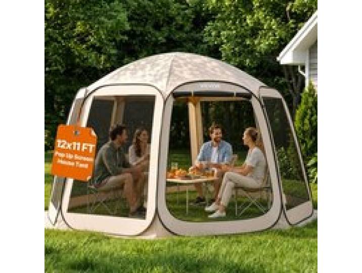 VEVOR Pop-Up-Zelt, 365,76x335,28 cm, tragbares Campingzelt für 10–12 Personen, mit Netz, Tragetasche, Seitenwänden und Heringen, für Garten, Terrasse und Outdoor-Aktivitäten, Beige