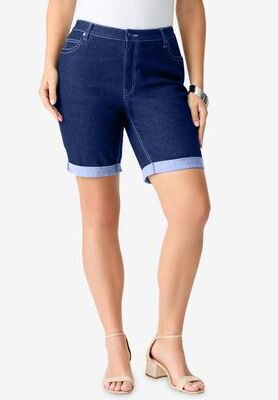 Plus Size Women's Plus Size 24/7 Cuffed Short by Denim 24/7 by Roamans in Dark Wash (Size 32 W)