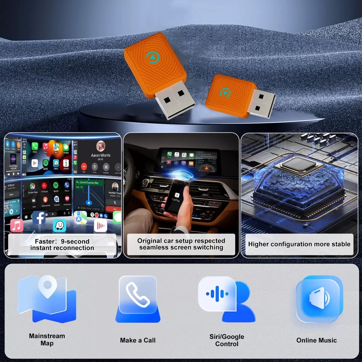 INF Adaptateur CarPlay sans fil - Convertisseur CarPlay filaire vers sans fil - Anthracite