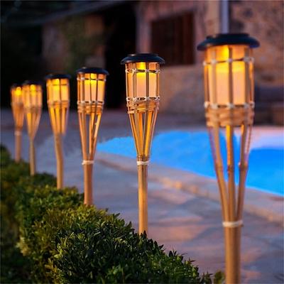 2 stücke outdoor garten solar bambus fackel licht landschaft weg solar fackel licht solar weg rasen lampen spotligh party dekoration lampe