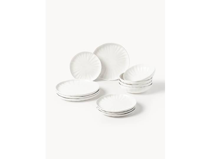 Porzellan-Geschirr-Set Sali mit Reliefmuster, 4 Personen, 12er-Set