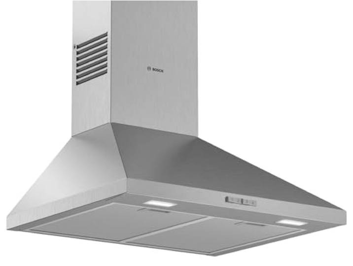 Bosch DWP66BC50 Wandesse, Um und Abluft, Led-Beleuchtung gleichmäßige Ausleuchtung, Drucktastenschalter, 3 Leistungsstufen, Metallfettfilter spülmaschinengeeignet, Serie 2, 60 cm breit