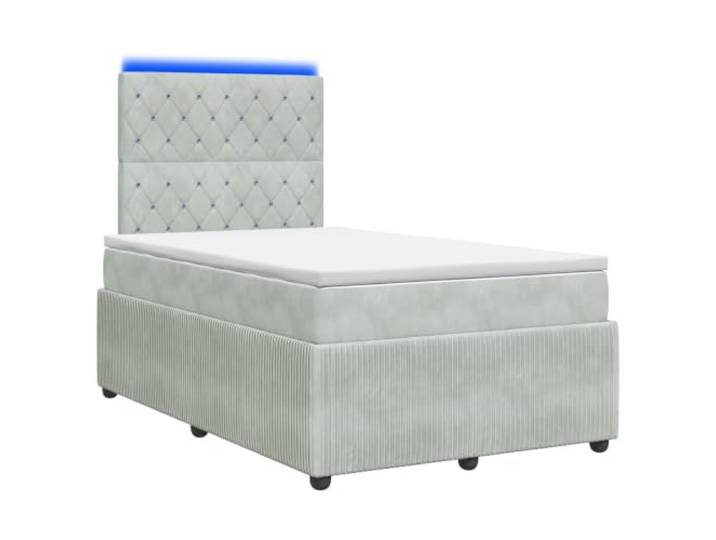 KTHLBRH Boxspringbett mit LED Matratze hellgrau 120 x 190 cm Samt, inklusive Matratze, USB-LED-Leuchten, Gasbehälter, Kopfteil 78/88 cm