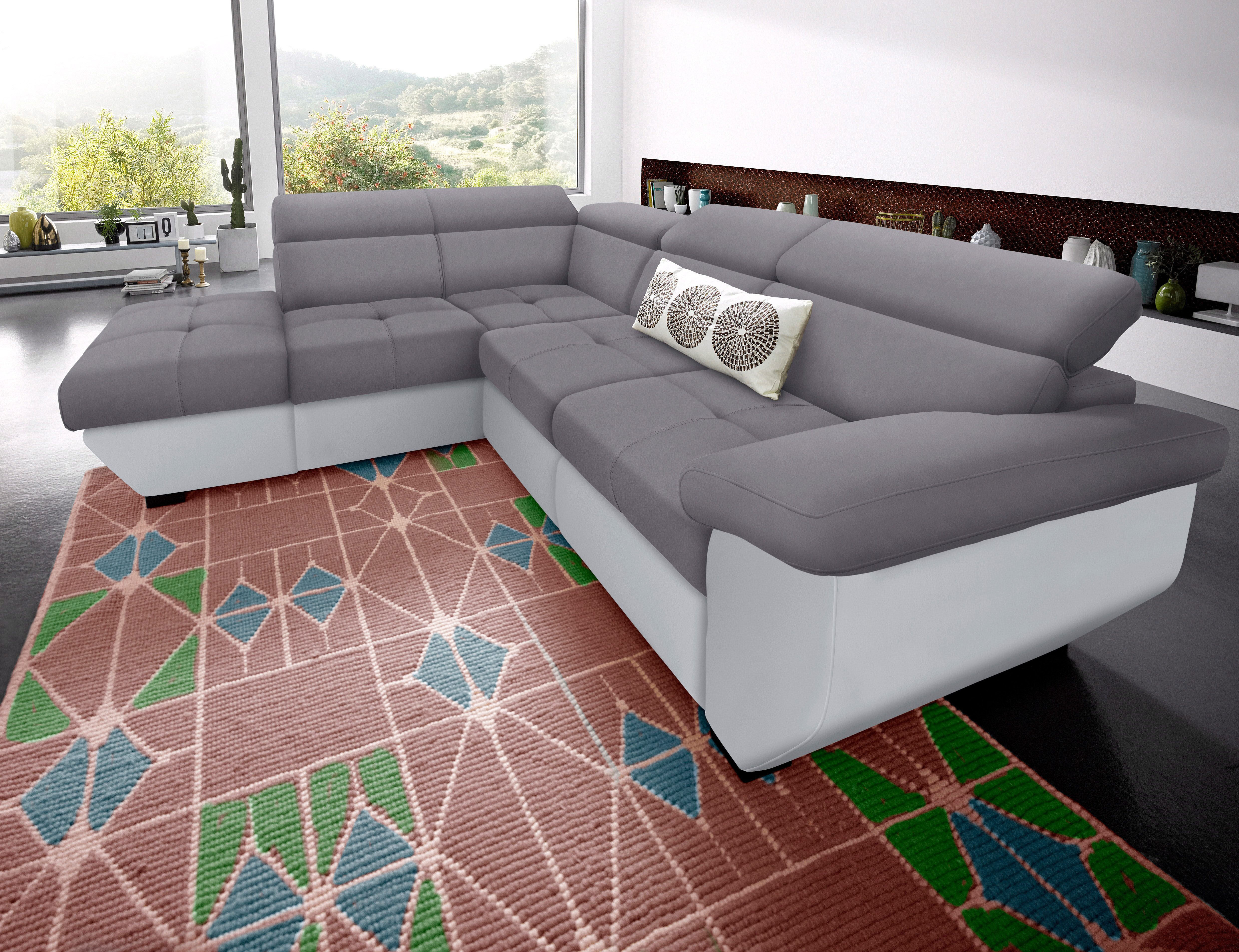 Ecksofa COTTA "Speedway L-Form, B: 262cm, moderne Couch, bequeme Wellenunterfederung", grau (grau, grau), B:262cm H:79cm T:102cm, Kunstleder SOFTLUX / Struktur (100% Polyester);Edles Flachgewebe (100% Polyester) / Feine Struktur (100% Polyester);Kunstlede