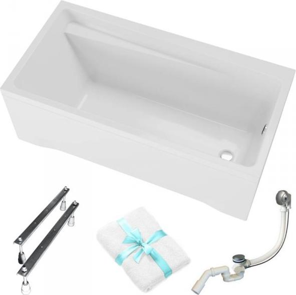 Aqua For You | Polimat Badewanne Elza - 140x70cm - Acryl - Ergonomische Ablage - Siphon Inklusive - Weiße Verkleidung